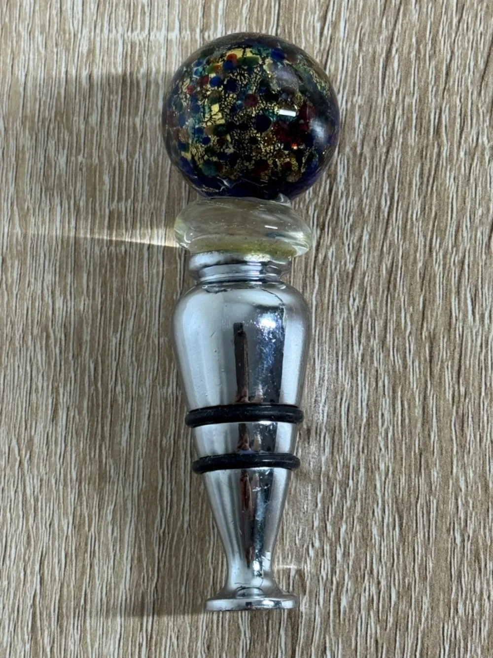 Vintage Art Glass Multicolor Ball Shaped Bottle Stopper